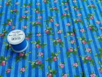 120-394BLU Ткань для пэчворка с принтом Цветочки/Полоски